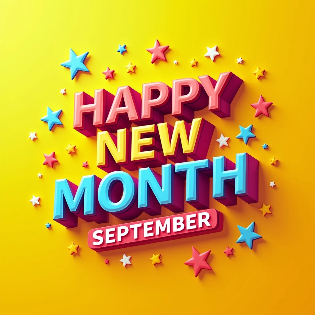 Plain color design of a happy New month, hyper realistic design, use bright background and bright font colors that will make it look amazing, beautiful. write on it "happy New month September". Kindly change these colors and create new
