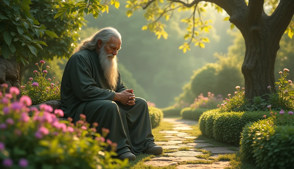 Image of the master nodding in a garden
