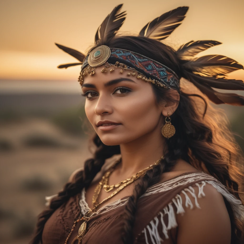 photoshoot, photo studio, RAW photo, editorial photograph, film stock photograph, cinematic, posing, emotional photo of dancing gypsy woman Deidre in rugged ornamental clothes, vintage headband, dark suntanned skin, long messy hair, native ethnic gold necklace, face, perfect teeth, 8k uhd, high quality, film grain, looking at viewer, portrait, (skin pores:1.2), (moles:0.8), (imperfect skin:1.1), intricate details, goosebumps, flawless face, ((photorealistic):1.1), (raw, 8k:1.2), hyper realistic, HDR, cinematic, dark, muted colors, atmosphere, ((macro lens)), after dusk, dark atmosphere, ((focused on eyes)), feminine expressions, photography, 35mm, Nikon D850 film stock photograph, Kodak Portra 400 camera f1.6 lens, 8k, UHD