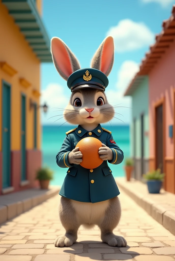 Rabbit in Puerto Cabello inces uniform with ball in hand