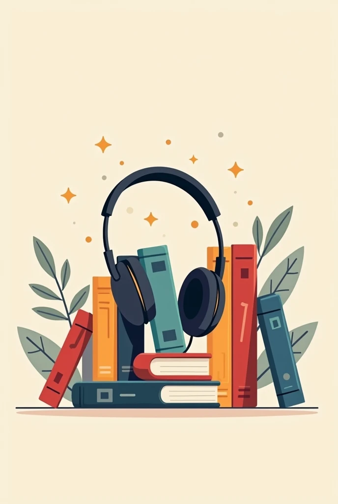 Audiobook with some of books with headphone flat book cover creative illustration modern style