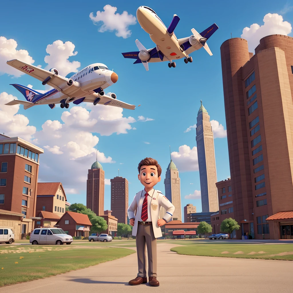 News guy saying"braking News! Plane hited feet tower in ohio!"