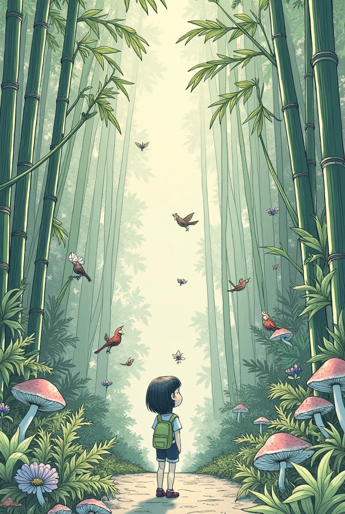 Here is a comic strip adaptation of "The Magical Bamboo Grove":
Illustration of the grove's diverse wildlife and plants]

Leela: "So many animals and plants call this grove home!" In pencil drawing 