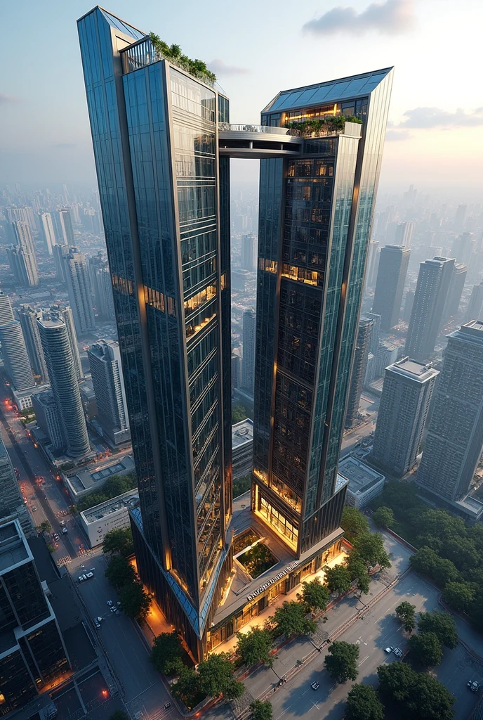 2 28 storey buildings, connected on the 3 rd story with a rooftop lounge