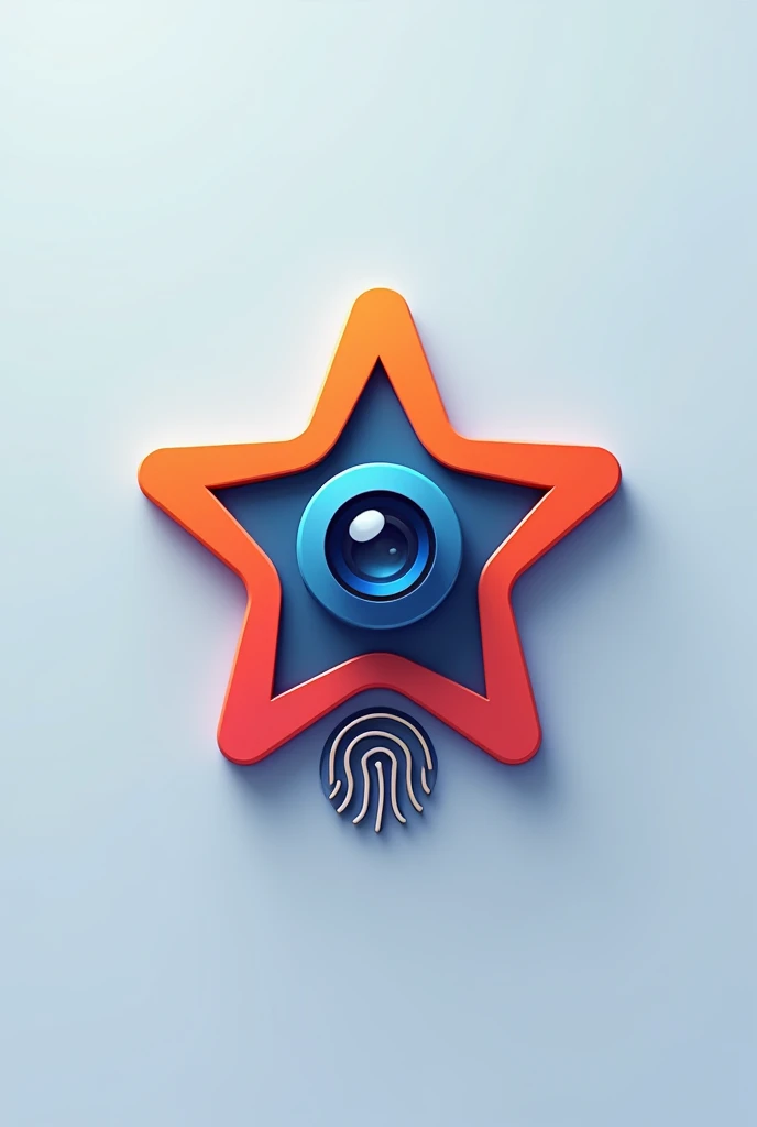 Logo of a star with a security camera facing in the center, a fingerprint on the bottom, and 2d