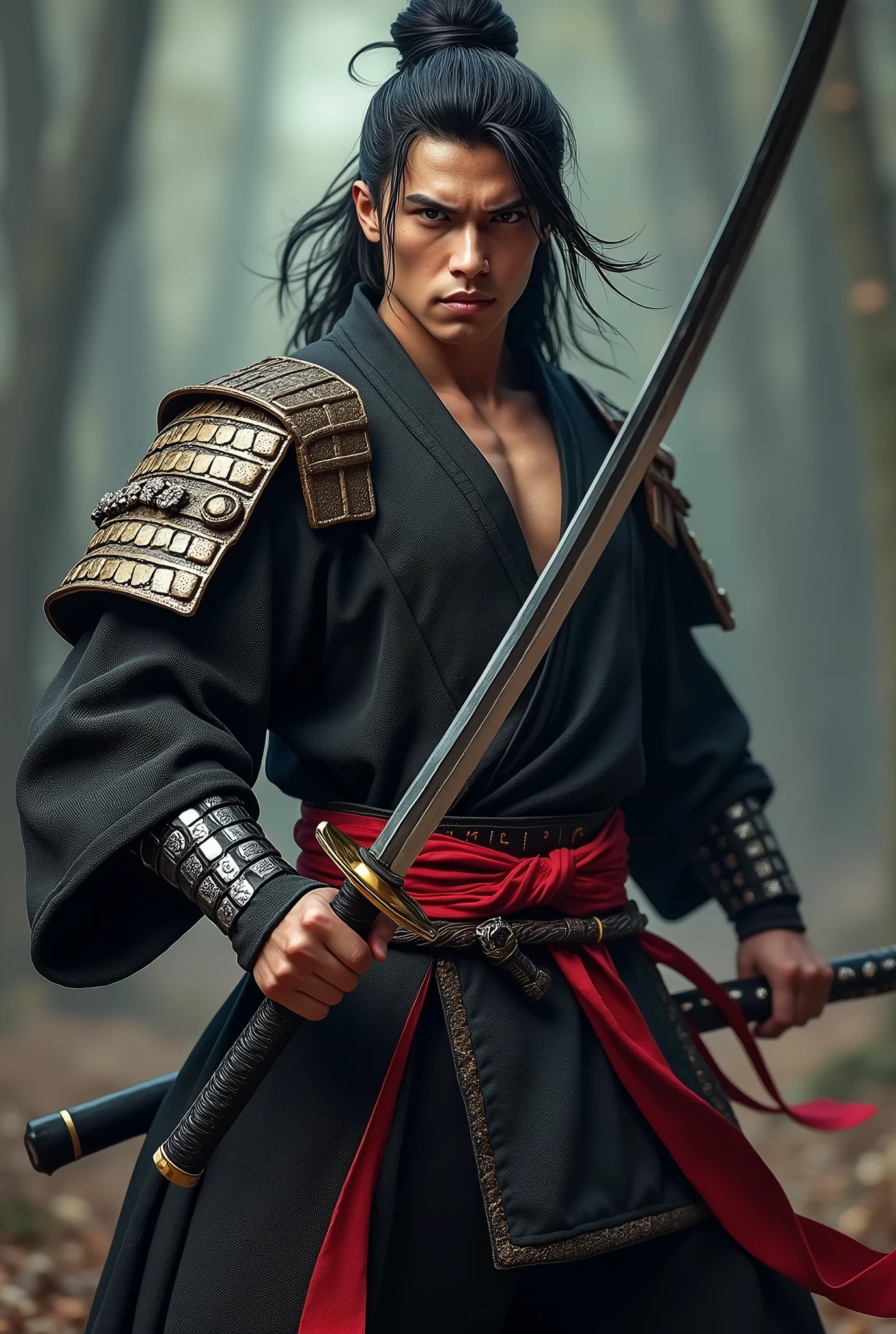A renegade samurai with a huge sword without a shirt