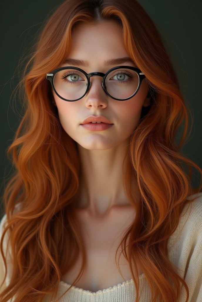 Reddish brown blonde long hair, woman, glasses