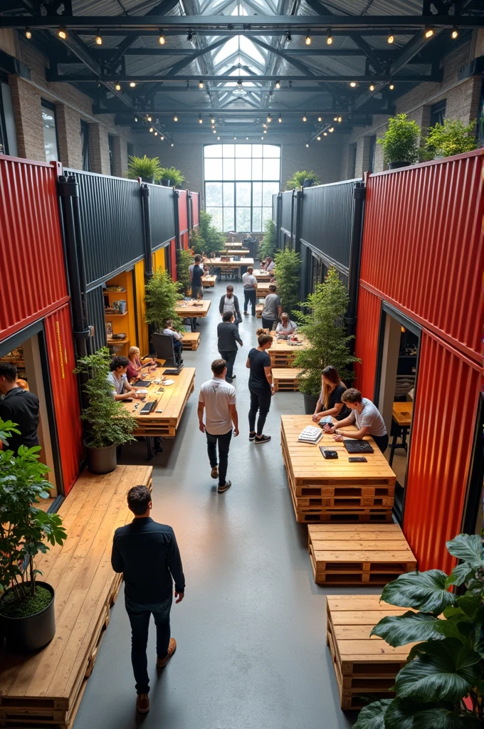 Create a business space with containers, pallets and pre-lineage 