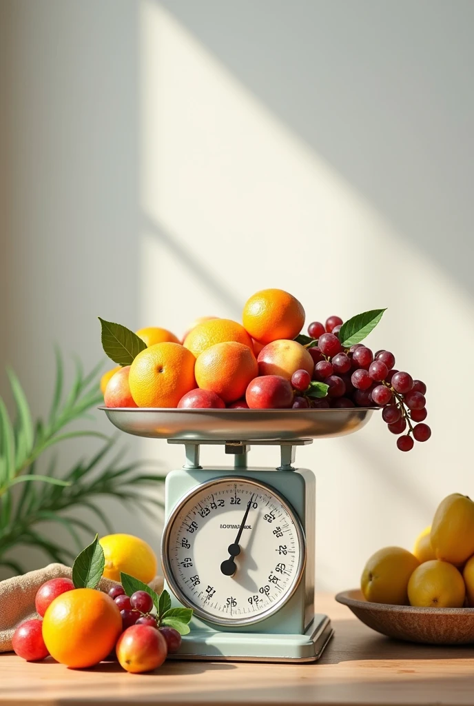 Fruits on kitchen scale