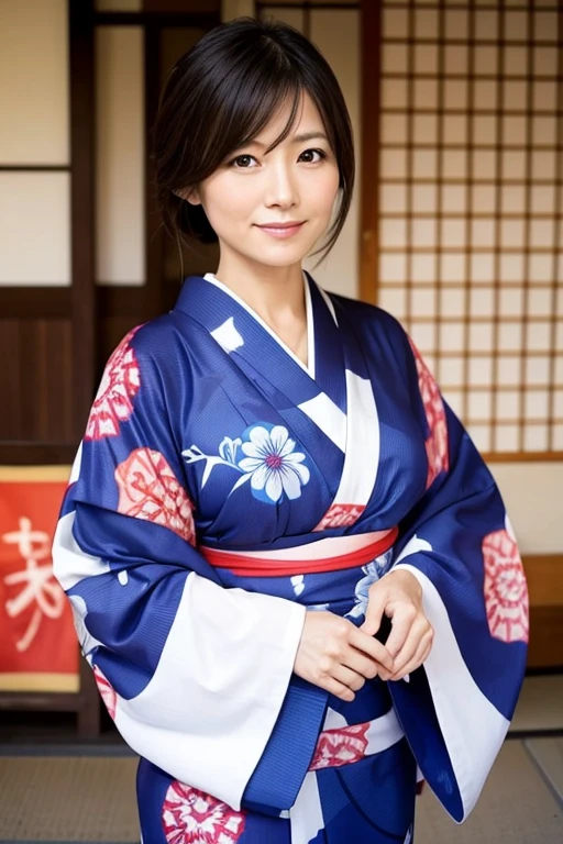 A sexy Japanese wife in her 40s wearing a yukata