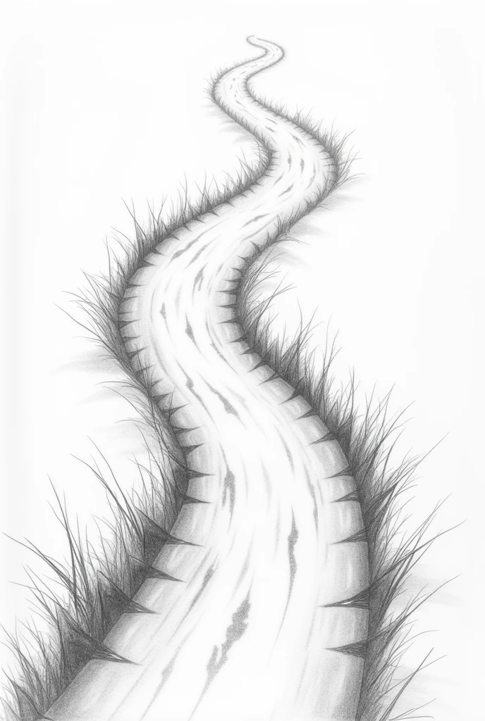 A dirt path drawn with a pencil. Quarrels at the borders