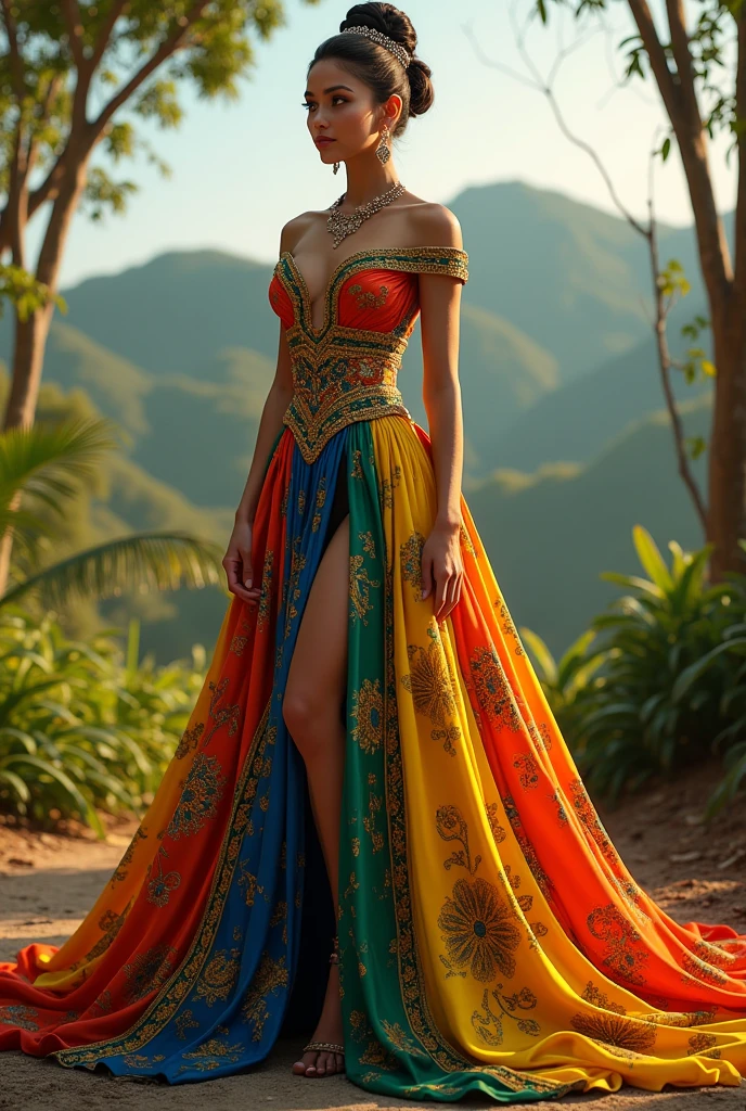 Princess with dress inspired by the flag of Paraíba 