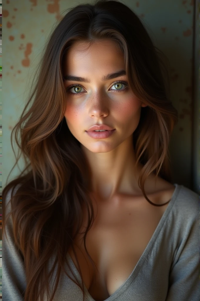 German, female, long brown hair, green eyes