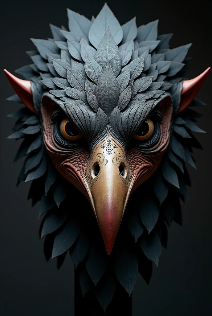 The mask of the "Kill Kill" Chilean must have:

Large bird head shape with a sharp, curved beak.
Big, bright eyes that suggest mystery.
Dark plumage with black or grey feather details.
Aged and wise features to reflect his witcher essence.
Mystical elements as magical symbols on the forehead.
Pointed ears or small horns for a supernatural touch.
Fierce or mocking expression that conveys fear and malice.