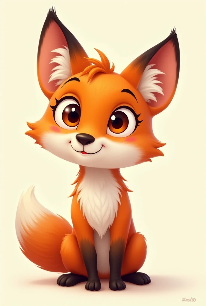 Male young fox as cartoon character with brown eyes without background