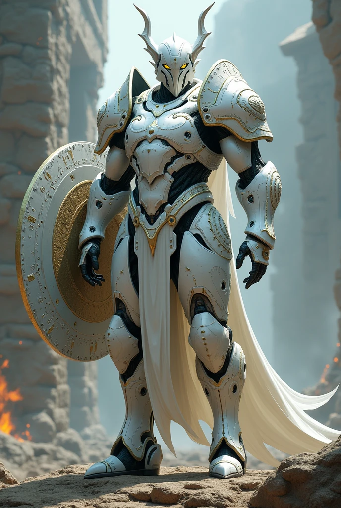 Elf warforged white juggernaut with shield