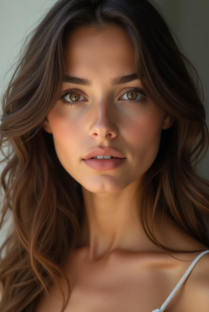 Brune turque de 27 ans teint mate et yeux marrons claires cheveux detachee et ondulee 