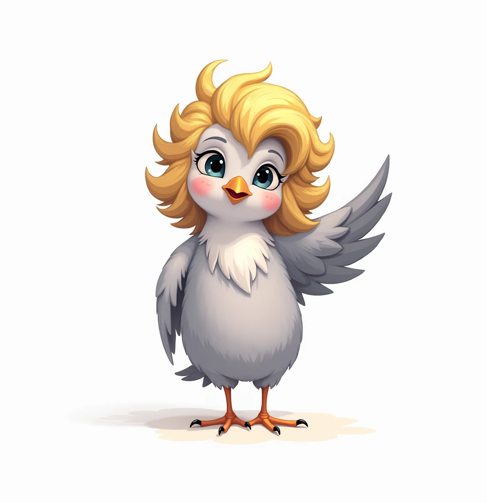 gray bird mom with yellow hair
