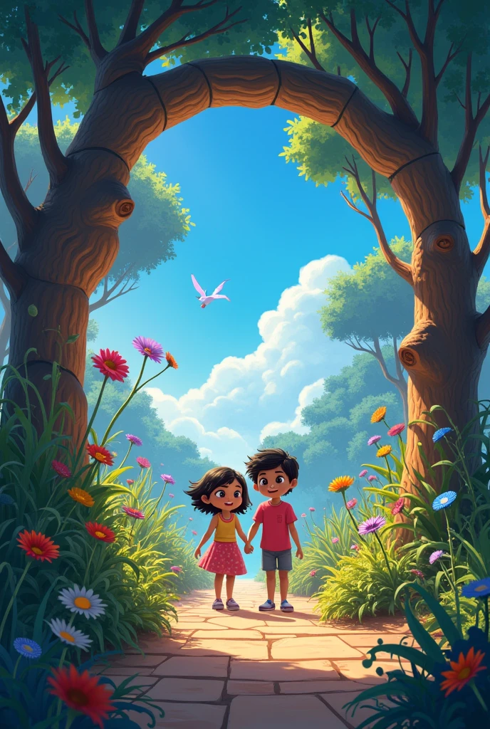 It was a sunny day and Lucia and Tomás were playing in Lucia's backyard., Lucia was ten years old and Tomás was 12.. Before they could react, were sucked into the portal. When friends opened their eyes, found themselves in a strange and magical place