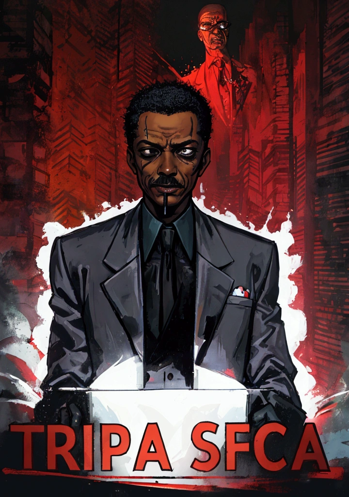 there is a man in a suit and tie with a cigar in his mouth, pulp character portrait, Gustavo Fring, epic portrait illustration, movie poster character, inspired by Tomer Hanuka, epic color illustration, disco elysium character, pulp science fiction illustration, portrait of the art work of martin ansin, futuristic spy, morgan freeman as gordon freeman, masterpiece of conceptual art