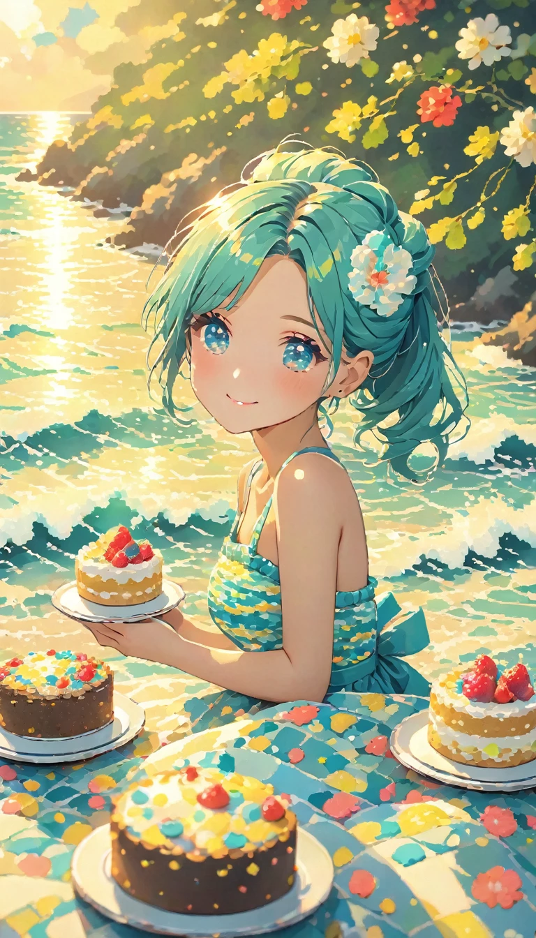 Sea pattern nails ,pixel ,cake