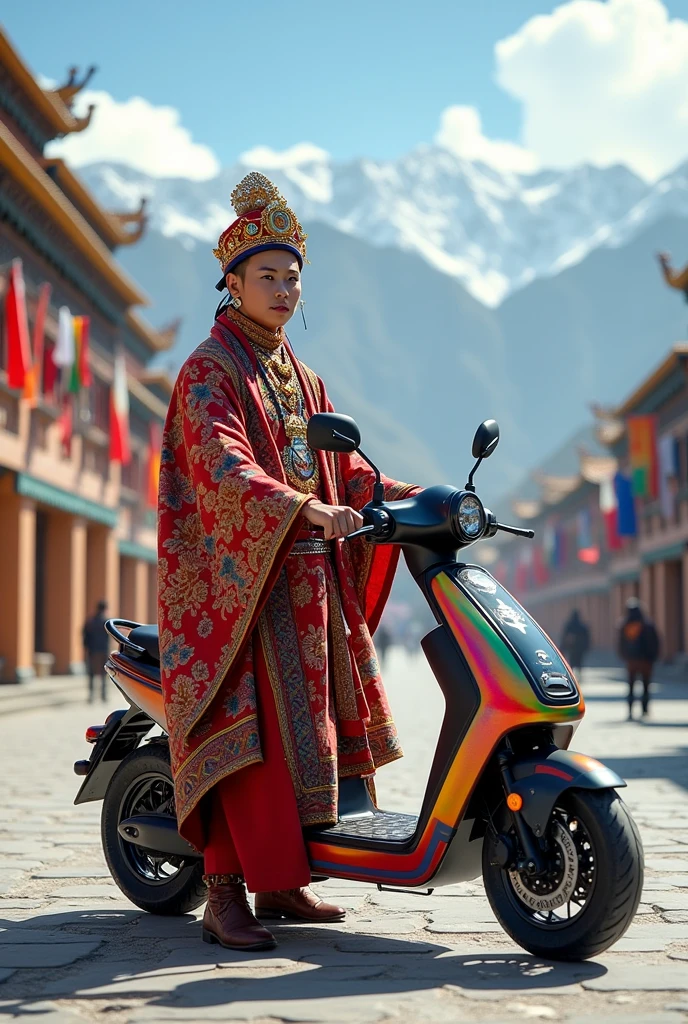 Tibetan cultural dress and Scooter