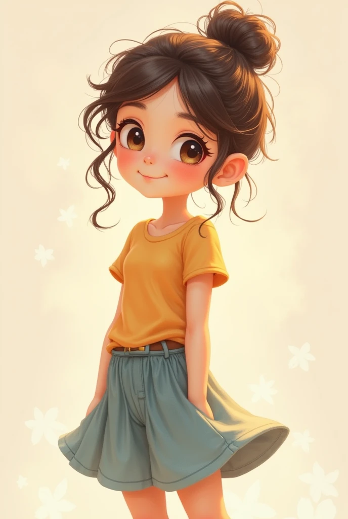 Cute , in a shirt, skirt 