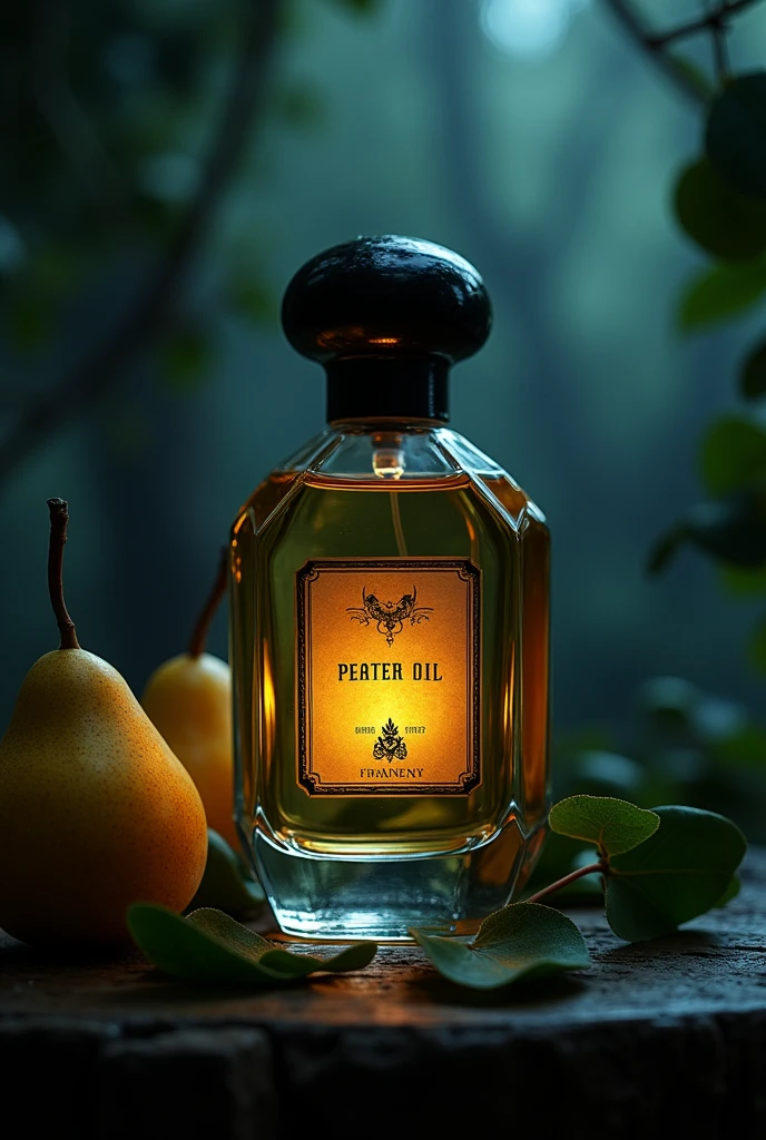 Create a perfume with a pear fruit fragrance with dark colors