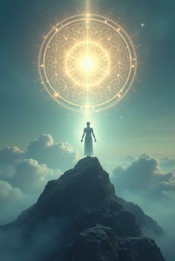 self-transcendence, sacred geometry, flower of life, ascension, mountain peak, merkaba