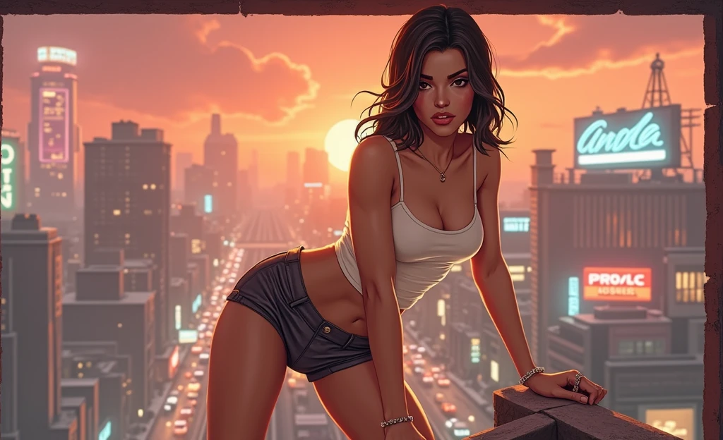 Woman in white tank top in gta style