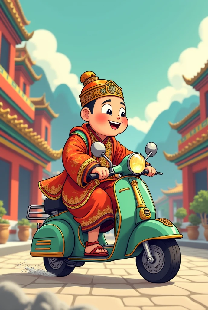 Tibetan dress and Scooter cartoon