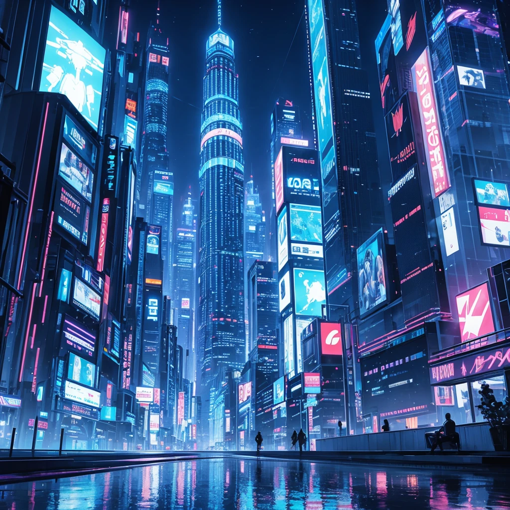 blue cyber city landscape night