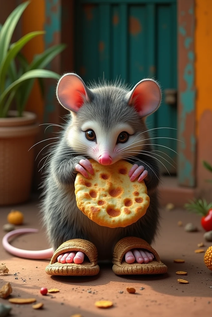 You can make a picture of a possum with some huaraches eating a huarache