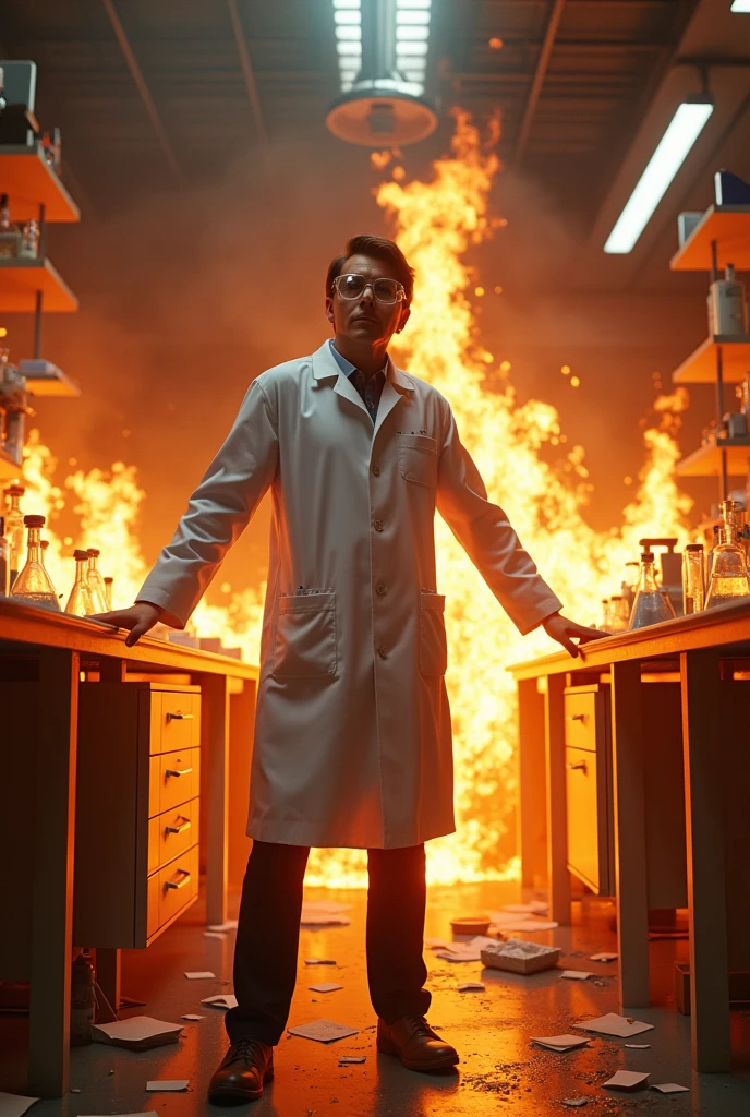 A teacher in a laboratory, who set fire