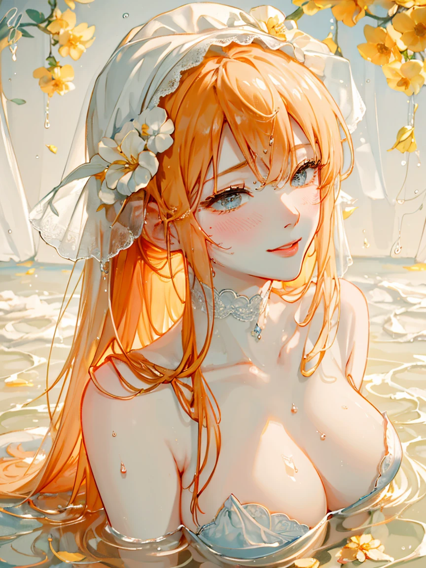 8k Highest quality Highest quality High resolution Floral decoration Mainly facial depictions Women feel moist and wet soft, Gentle smile pale colour Soft ink painting Fantasy Smooth, Thin ink lines Gentle and delicate contours Orange and pale yellow hues Late summer The end of summer and a sexy smile She opens her mouth elegantly and her tongue is very erotic and sexy and wet. Sensual profile angle