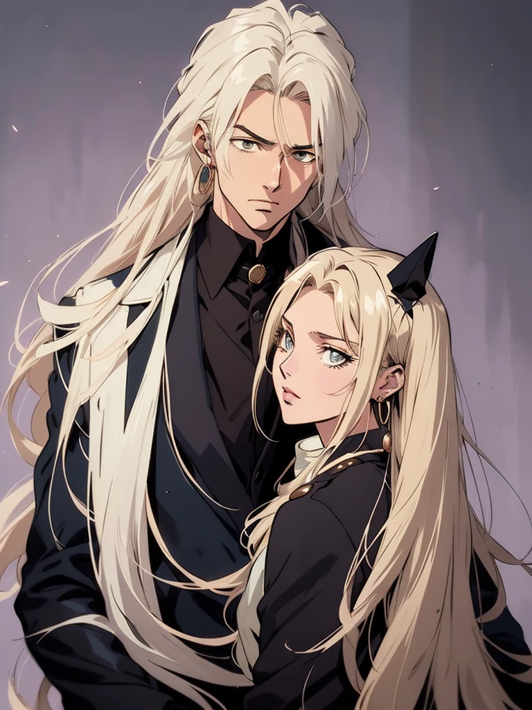 anime couple, 90s anime, vintage classic anime aesthetic, with hat, with mink coat, with a jewelry box, side profile view