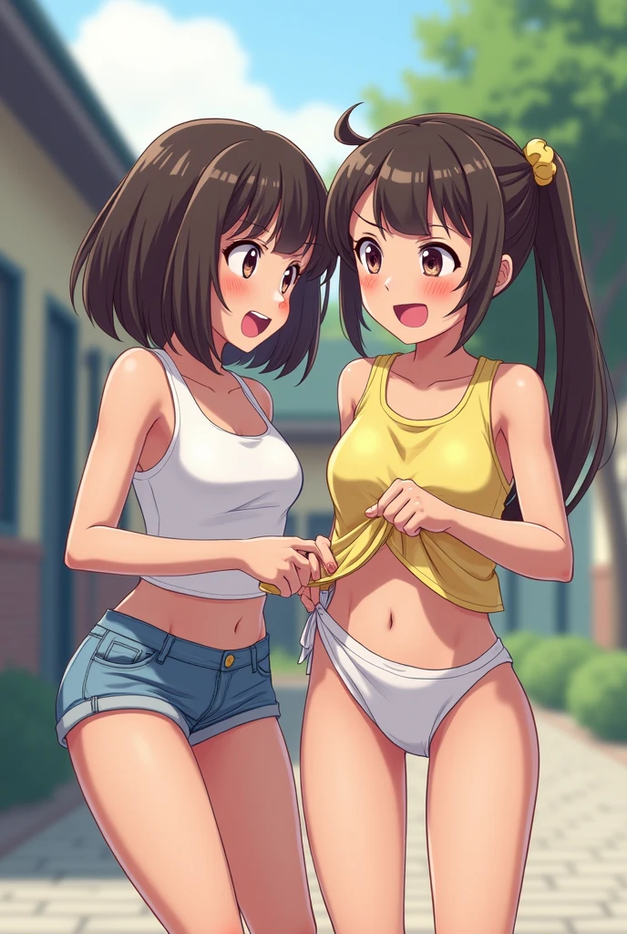 a girl making a wedgie a other girl