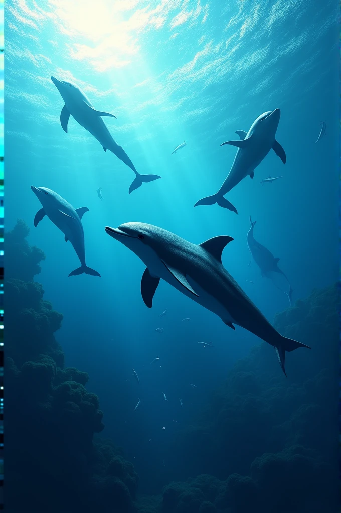 Dolphins in the ocean, escaping from a shark