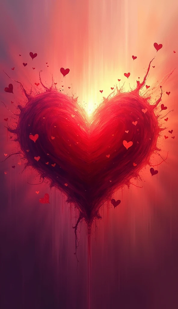 An abstract representation of a heart beating with vibrant colors, symbolizing love. The heart is surrounded by soft, glowing light, representing the warmth and intensity of love. The background is a mix of deep reds and pinks, with subtle musical notes flowing around the heart, capturing the essence of "Dil mera dhadke ve, Tere pyar de naal."