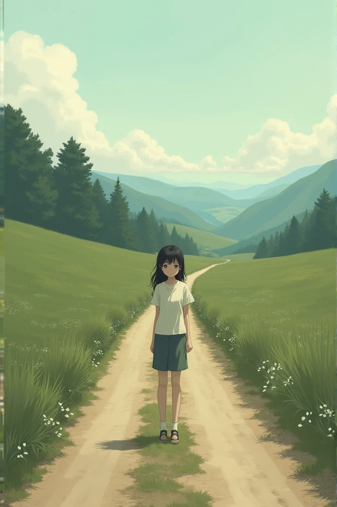 A girl is standing on the road