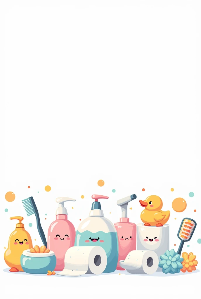 Bathroom supplies for banner with white background cartoonic