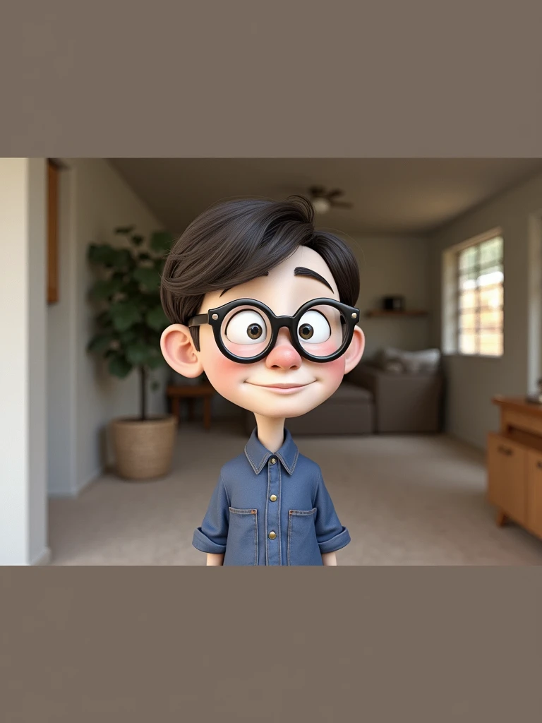 Cartoon character of a man in black glasses and blue shirt, animation character, stylized character, animation style rendering, 3d stylized, Arnold Maya rendering, Stylized 3D rendering, toon render screenshot, 3d character, 3d character, Stylized 3D rendering, 3D character rendering, cartoon character, Personagem de close up, character posing,  (Pixar-style) (master part:1.2) (bokeh) (best qualityer) (skin detailed) (detailed texture) (8k) (Argilla) (cinematic lighting) (sharp focus