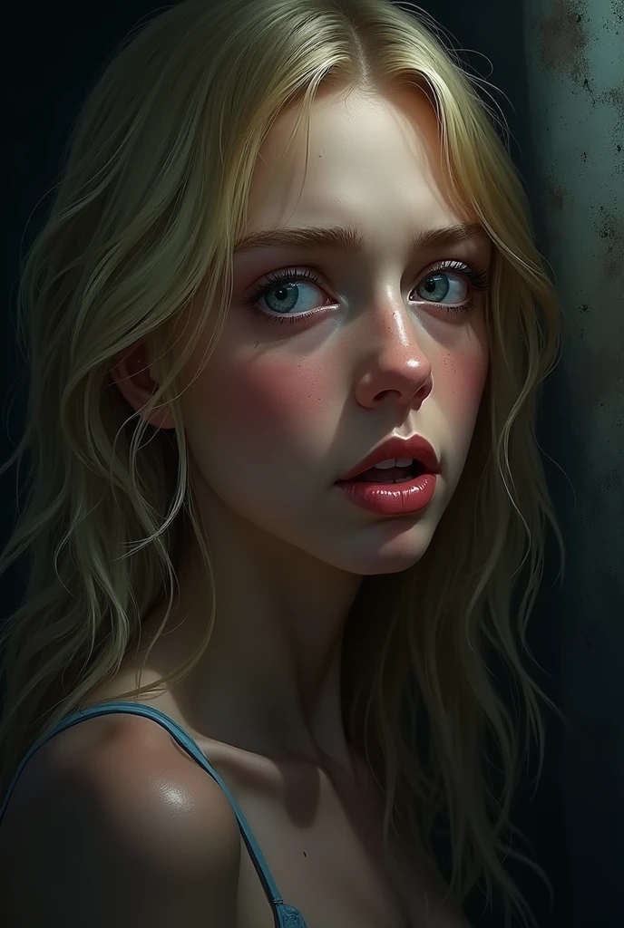 Image d'une fille blonde effrayé 
