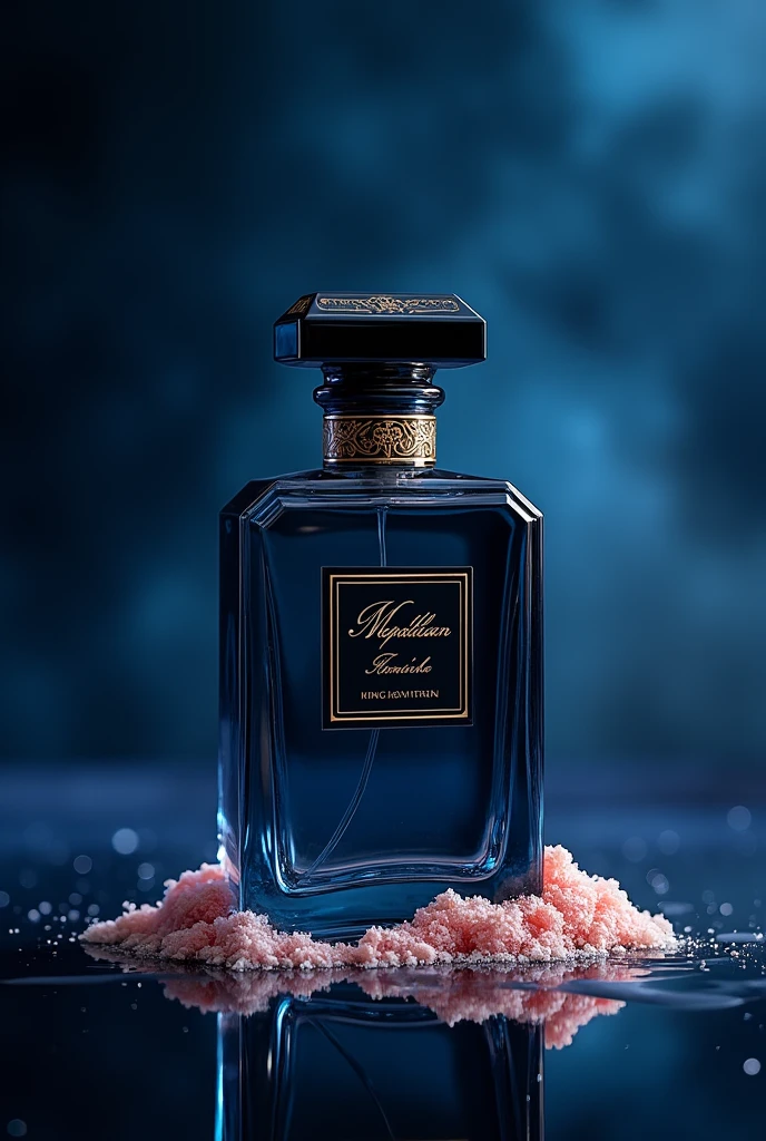create a perfume with the fragrance of Neapolitan, with dark blue colors, white and gold details