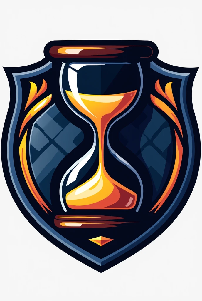 Make me a logo with an hourglass and it's for a futsal team, The shield should be round and with more details