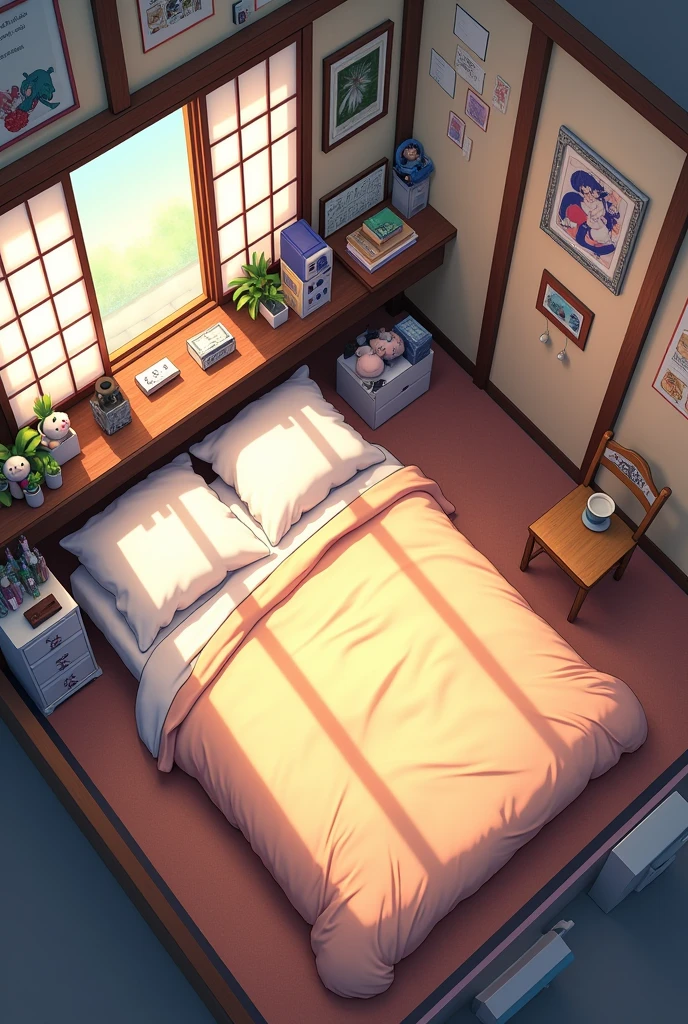 a Japanese anime style room, but the view of this room must be seen from above.