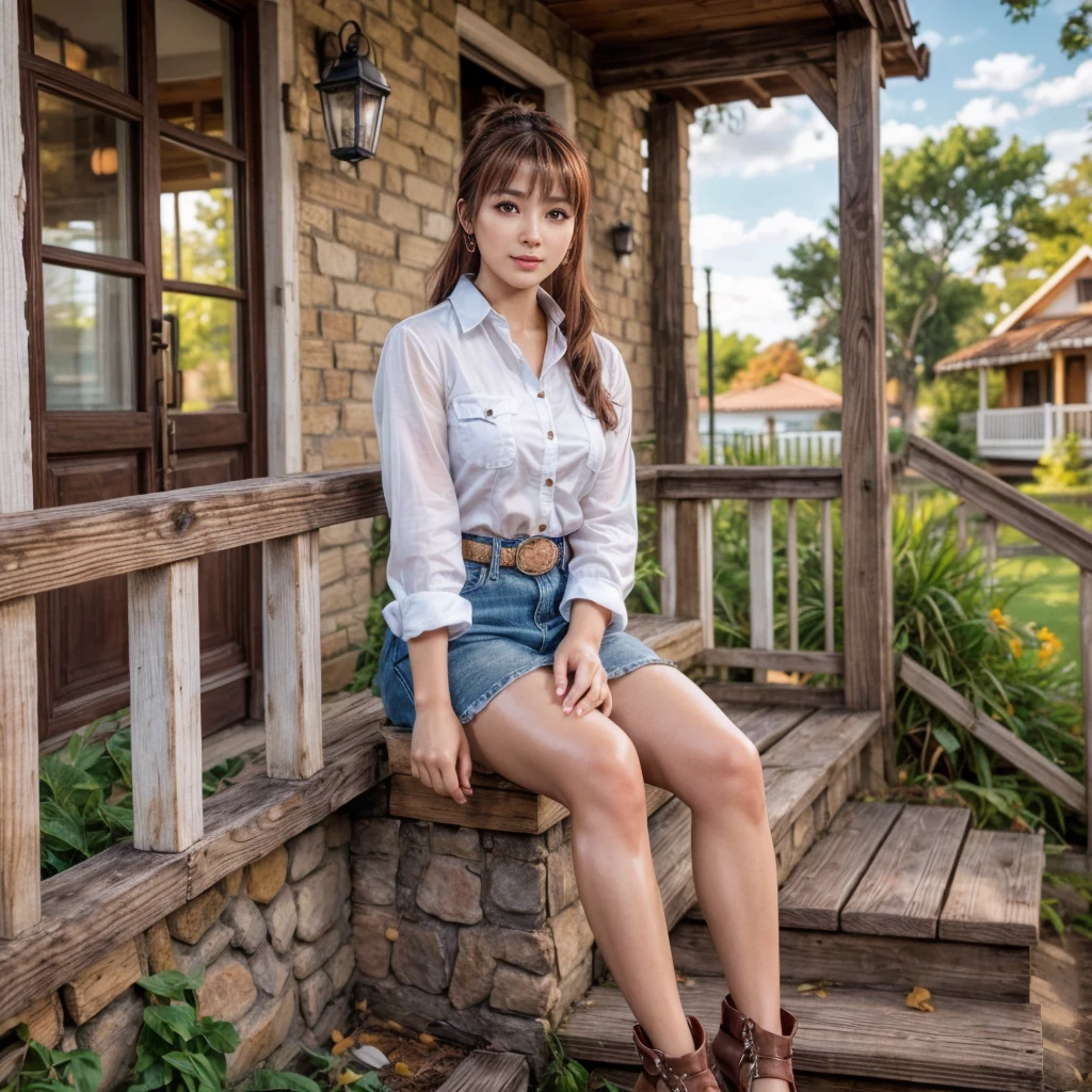 kasumi, eyes browns, (best qualityer, ultra detail), (realisitic:1.37), beautiful and detailed face, ultra-realisitic texture, Exquisite face, Delicate body, red lipgloss stick, shiny colors. High definition, 8k, expression a slight cute smile