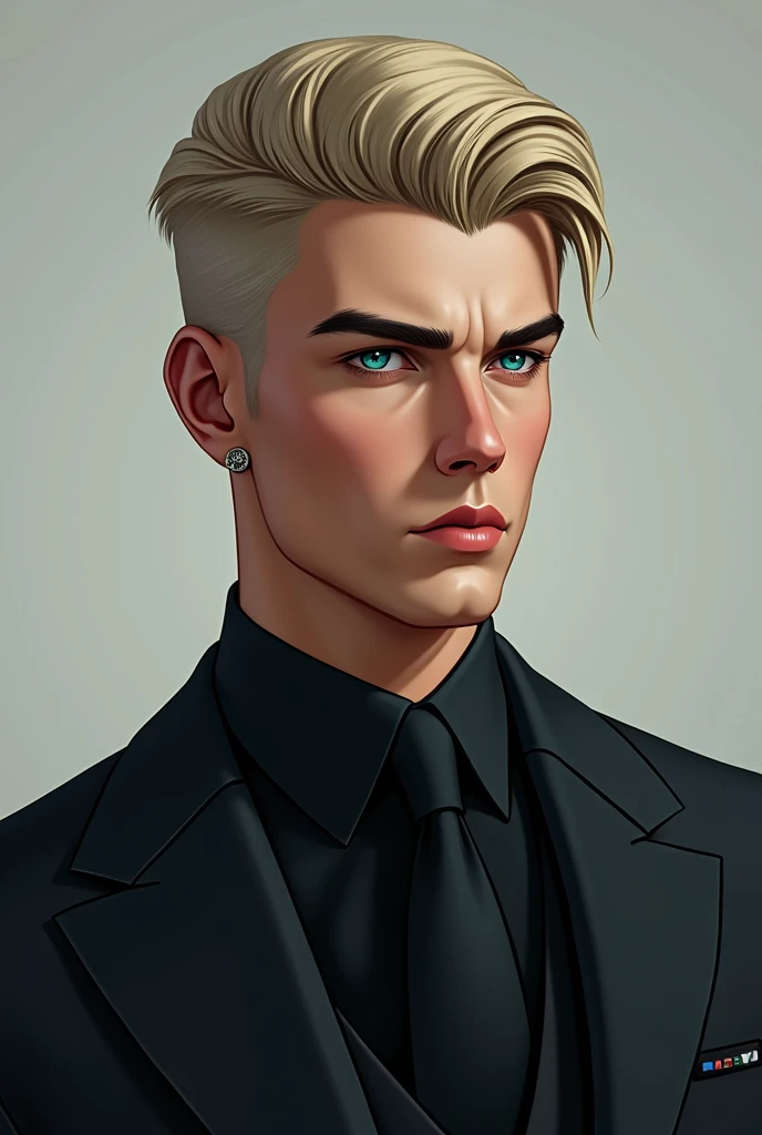 • Facial features: His face is sharp, with marked cheekbones and a well-defined jaw. His skin is clear, with a slightly pale hue that reflects its origins in the colder regions of Russia.
• Hair: She has ash blonde hair, short and always perfectly combed to one side. His style is simple but with a modern touch., reflecting both his youth and his meticulous attention to detail.
• Eyes: His eyes are an intense blue, almost freezing, and his gaze is direct, loaded with a coldness that intimidates. Despite his youth, There is a hardness in his eyes that betrays his experience in dangerous situations..
• Body: He is tall and has an athletic build., with defined muscles without being too bulky. His body is strong and agile, clearly the result of constant training.
• Height: Measures about 1.90 meters, which gives it an imposing presence .
outfit:
• Lasts: He prefers dark suits, usually in black or navy blue tones. Their suits are tight, with a modern and youthful cut that contrasts with his intimidating aura.
• Accessories: Bring few accessories, but he always wears an expensive watch, like an Audemars Piguet or a Patek Philippe, that although discreet, reflects its power and success. He sometimes wears a signet ring on his little finger., a symbol of their status within the Bratva.
• Shoes: His shoes are black leather, modern and minimalist style. They are designer shoes, but selected more for their durability than for their brand.