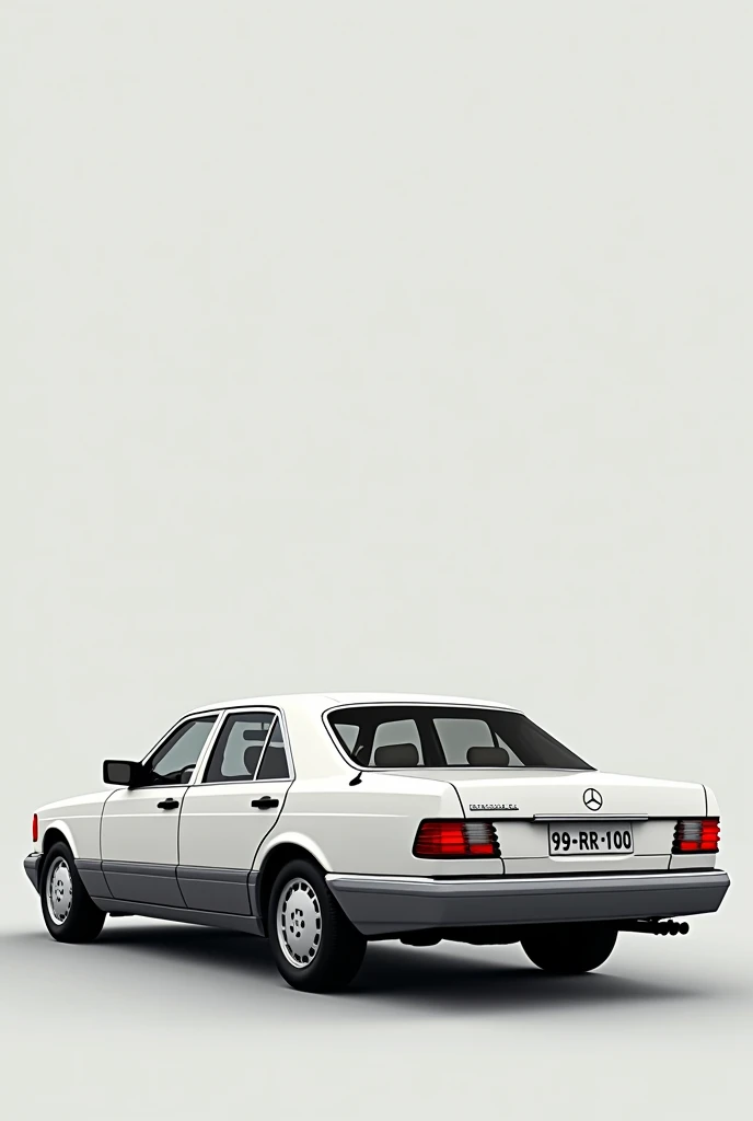 Mercedes Benz W124 model should be white color and its license plate number should be 99 - RR- 100