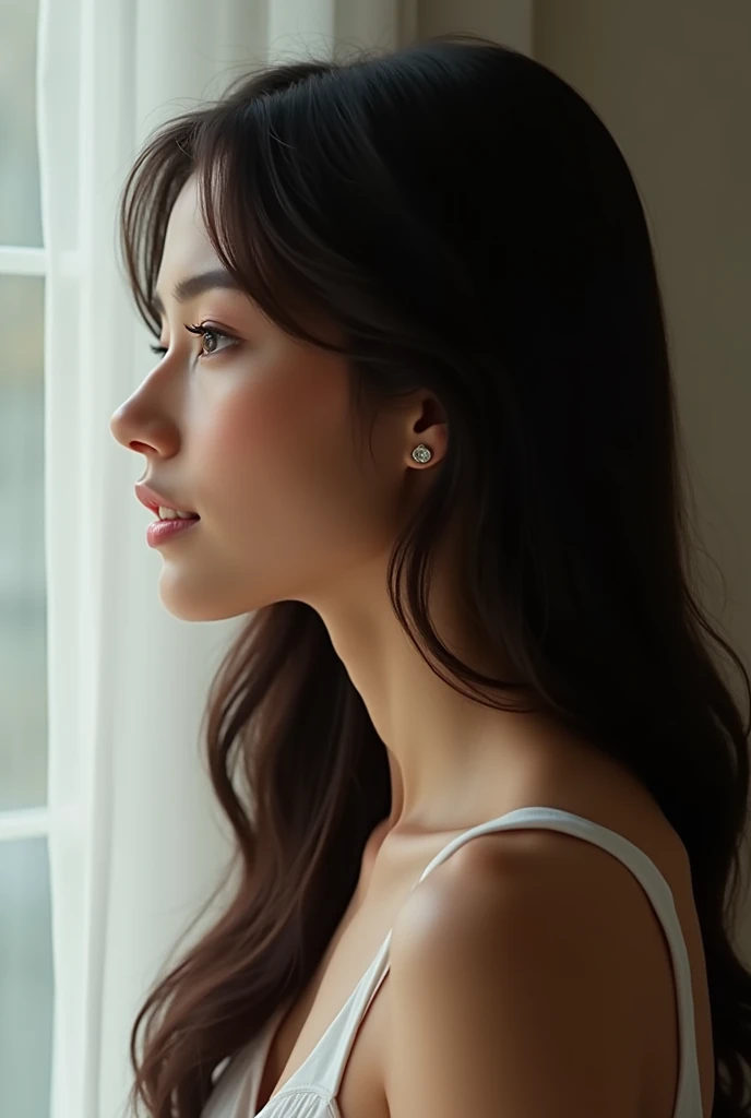 Brunette woman side face